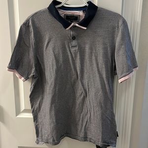 Ted Baker London 2 button polo with blue with stripes.